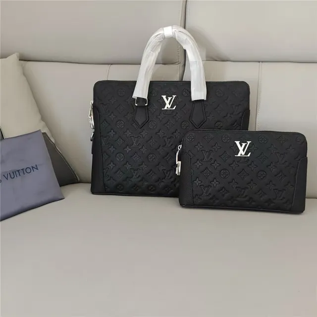 Louis Vuitton 黑色银色压花花纹皮革 LV 标志 手提包 9