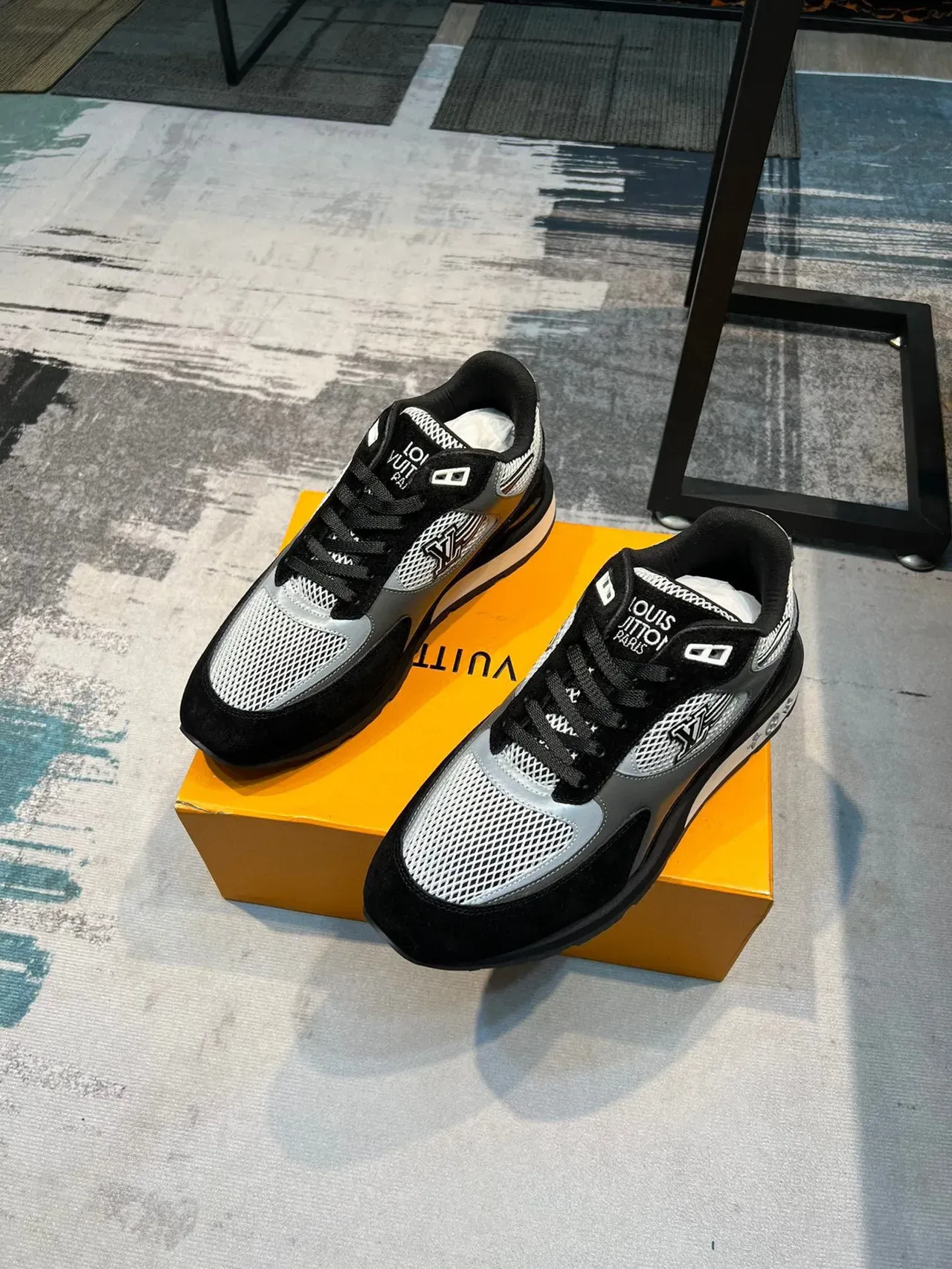 Louis Vuitton Black Silver Mesh-and-Suede Upper Monogrammed Side Panel Lifestyle Sneakers 4