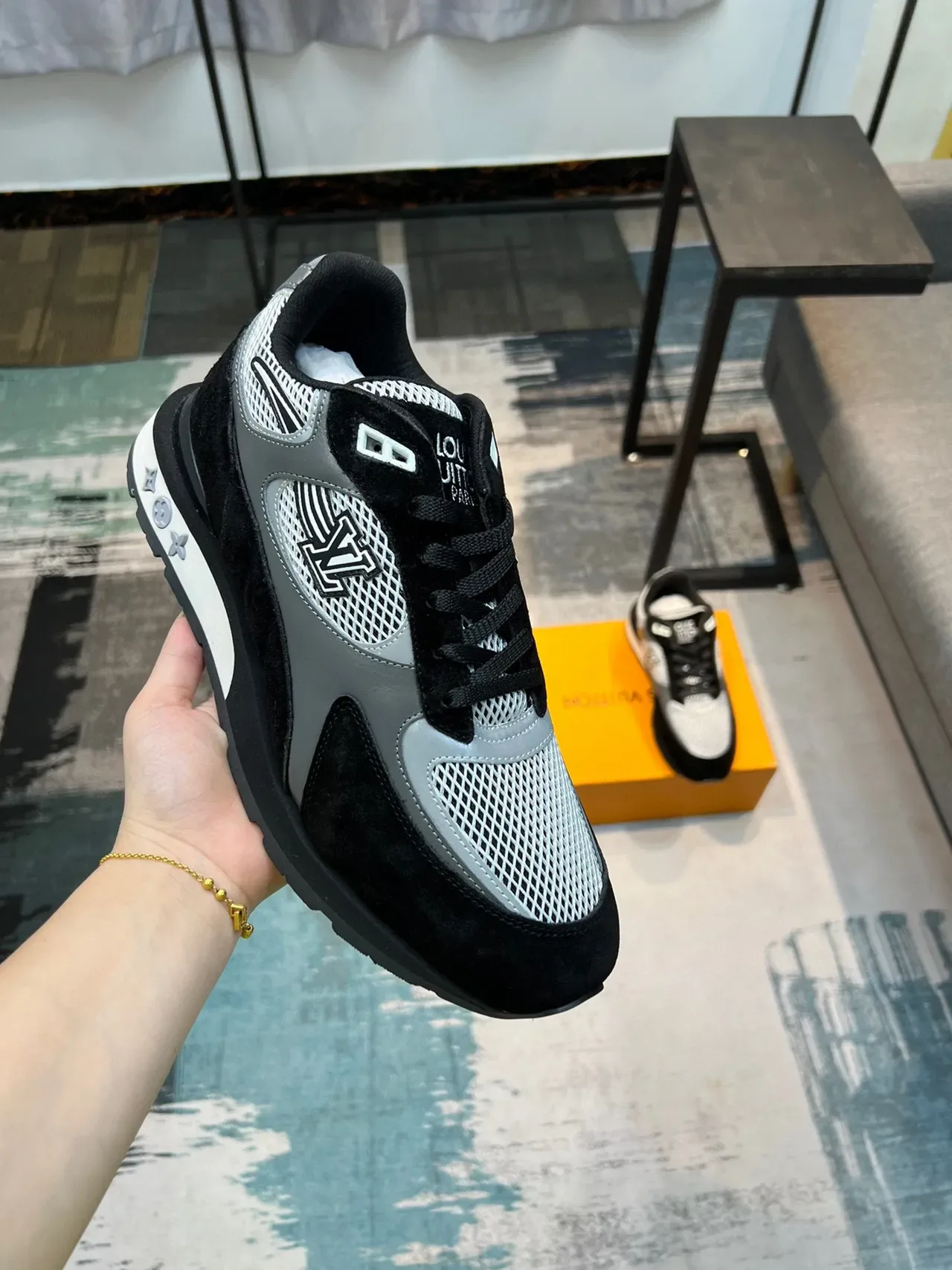 Louis Vuitton Black Silver Mesh-and-Suede Upper Monogrammed Side Panel Lifestyle Sneakers 6
