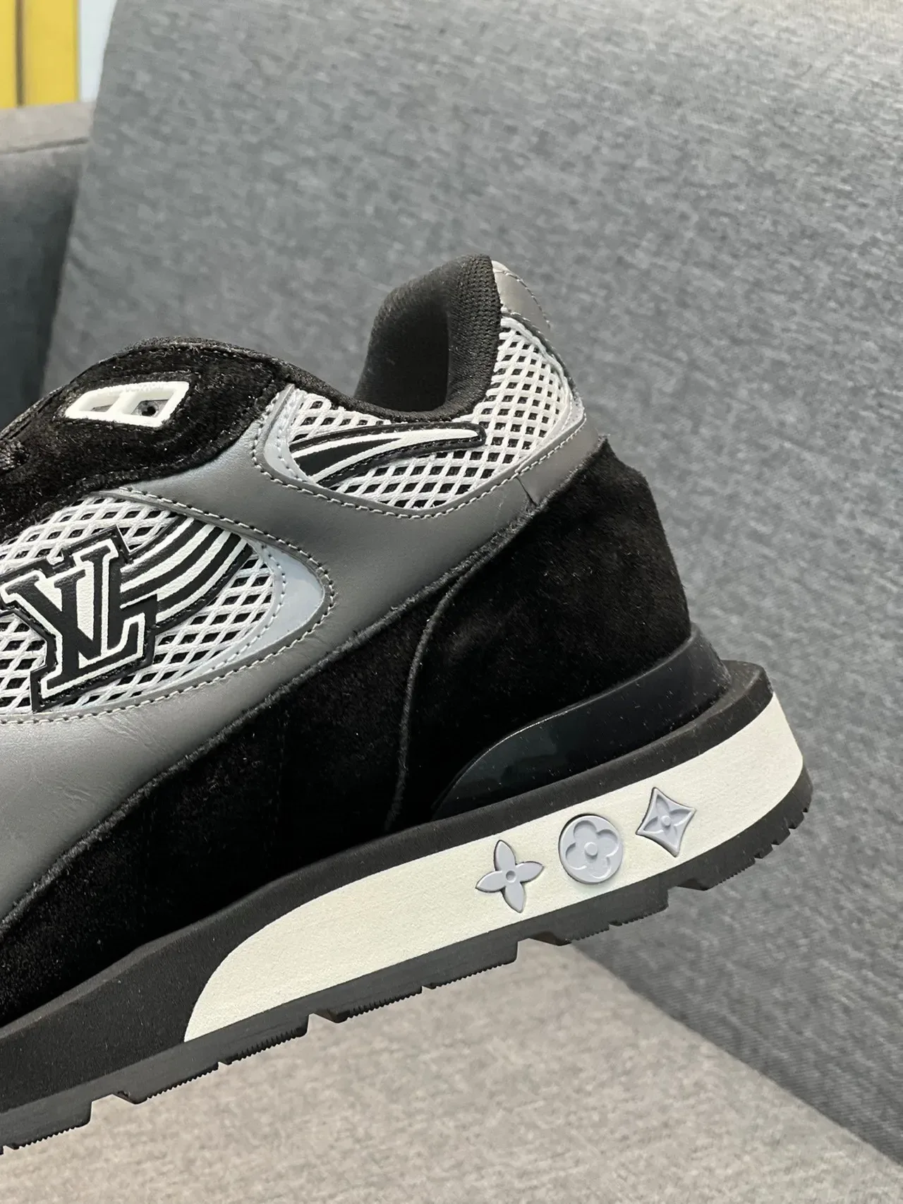 Louis Vuitton Black Silver Mesh-and-Suede Upper Monogrammed Side Panel Lifestyle Sneakers 8