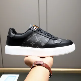Louis Vuitton Negro Blanco Monogram Canvas Cuero Overlay Zapatillas Lifestyle