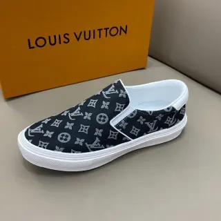 Louis Vuitton Black White Monogram Canvas Slip-On Sneakers