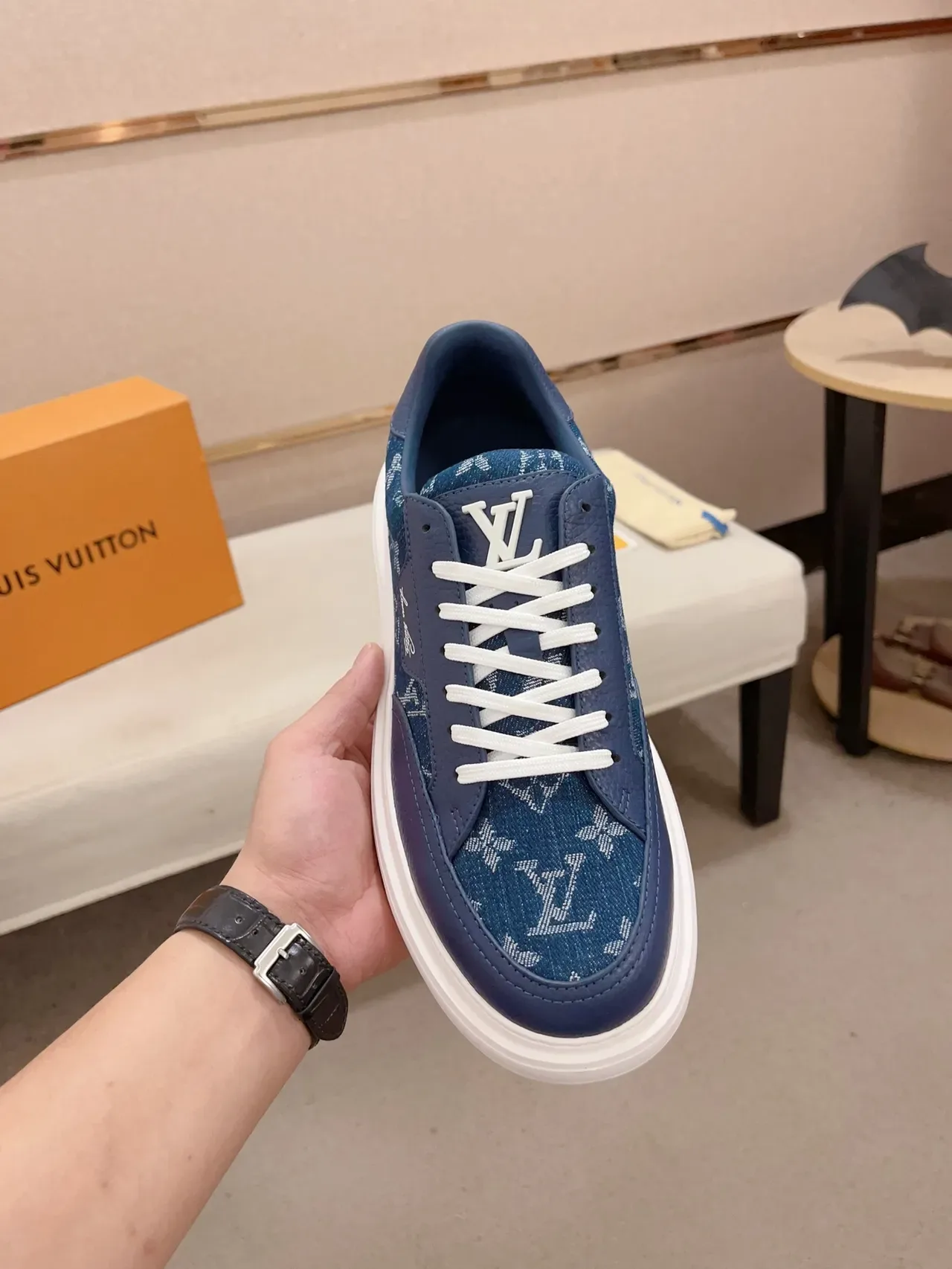 Louis Vuitton Sneakers Lifestyle Monogram Jacquard Suela Plataforma Parte Superior Bleu Blanc 5