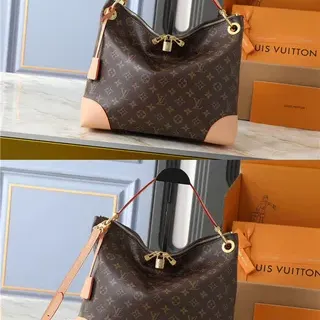Louis Vuitton Sac hobo slouchy en toile monogrammée en tons beige et brun