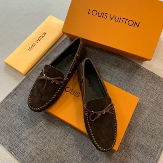 Louis Vuitton भूरा बेज बुना हुआ मोनोग्राम कैनवास कंट्रास्ट विपस्टिचिंग लोअफर