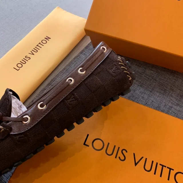 Louis Vuitton Marron Beige Tissu Monogramme Toile Contraste Couture Mocassin 2