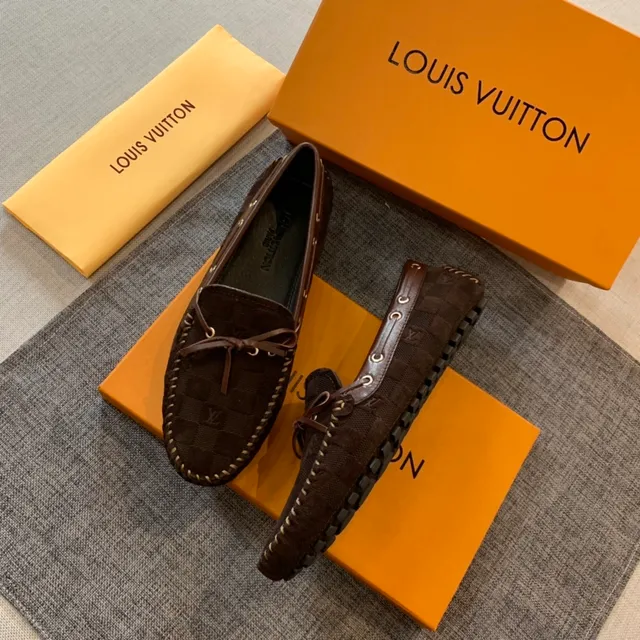 Louis Vuitton Marron Beige Tissu Monogramme Toile Contraste Couture Mocassin 4