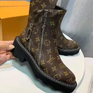 Louis Vuitton भूरा काला Monogram Canvas Dual-Zipper एंक्ल बूट