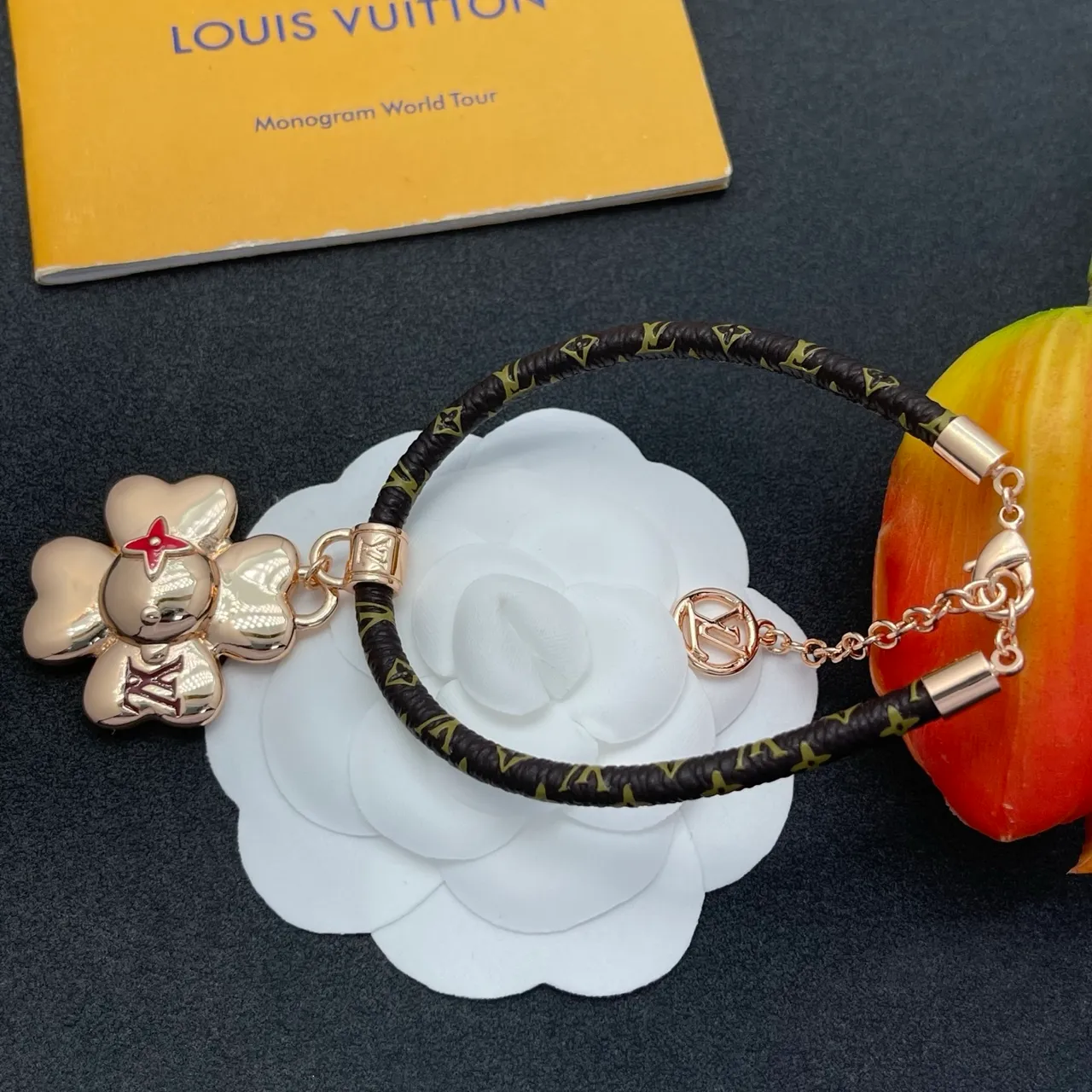 Louis Vuitton Brown Gold Braided Monogram Leather Cord Metal Hardware Bracelet 5