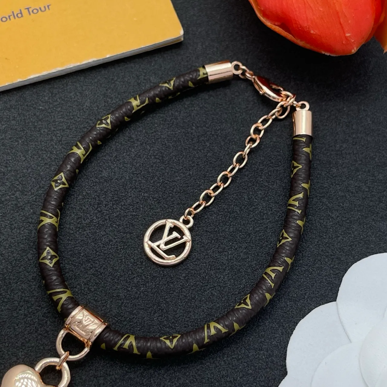 Louis Vuitton Brown Gold Braided Monogram Leather Cord Metal Hardware Bracelet 6