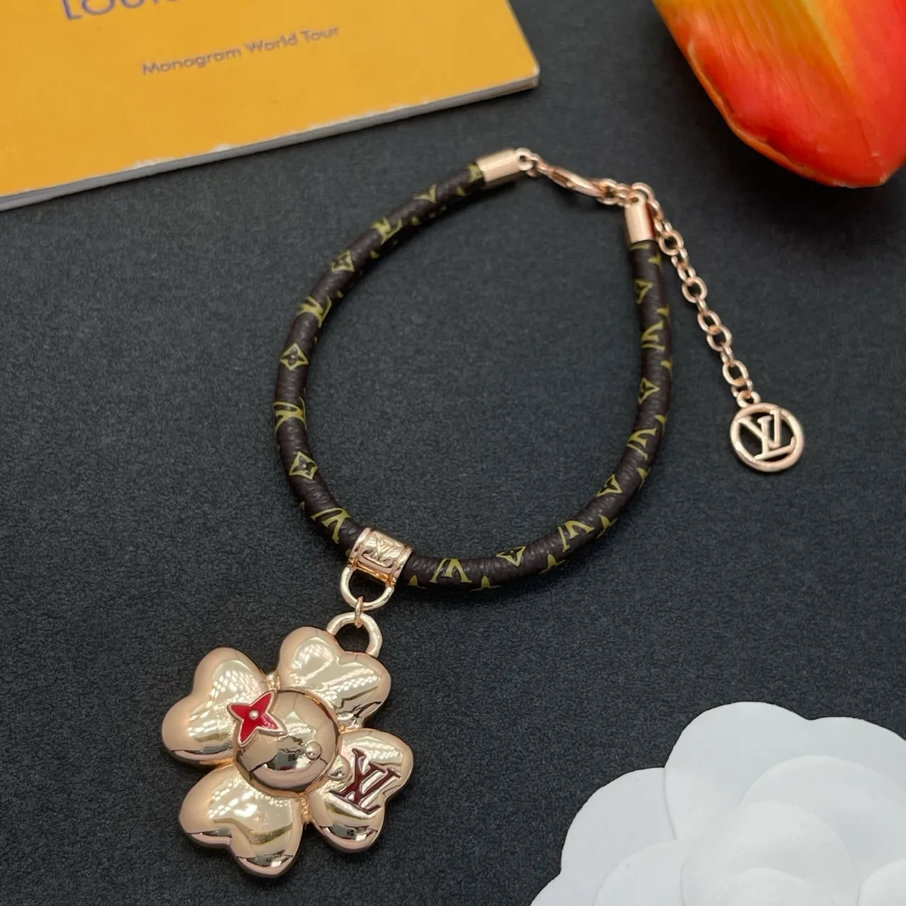 Louis Vuitton Brown Gold Braided Monogram Leather Cord Metal Hardware Bracelet 8