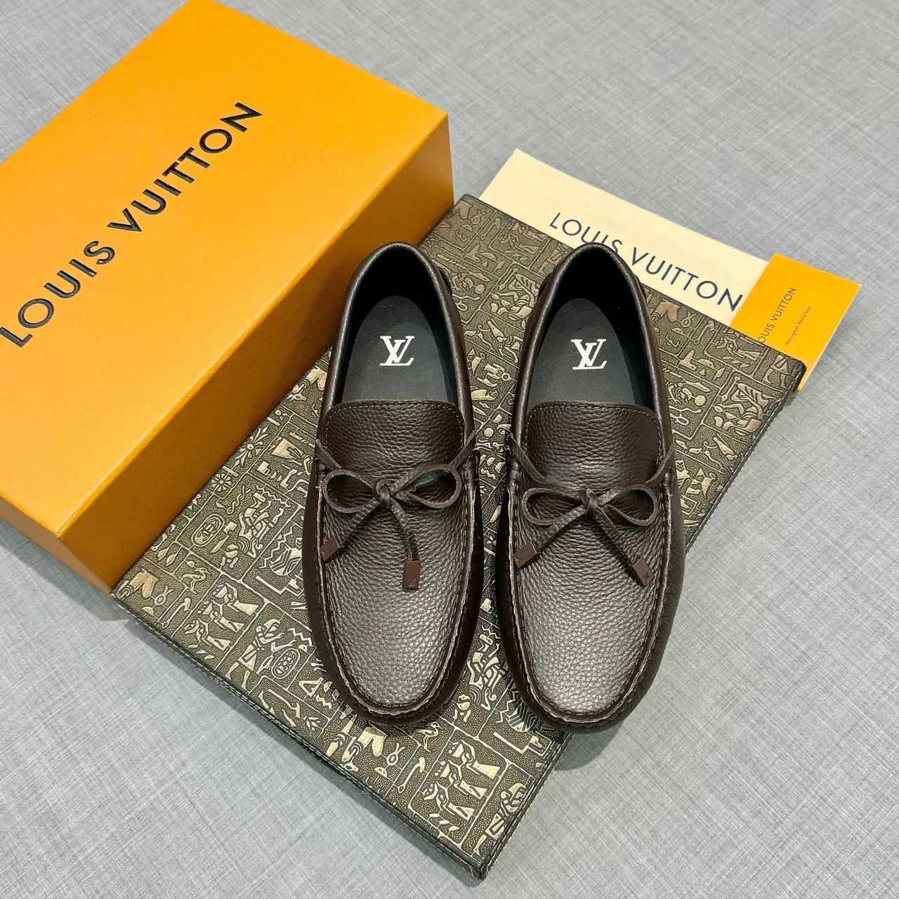 Louis Vuitton Brown Pebbled Leather Bow Loafers 6