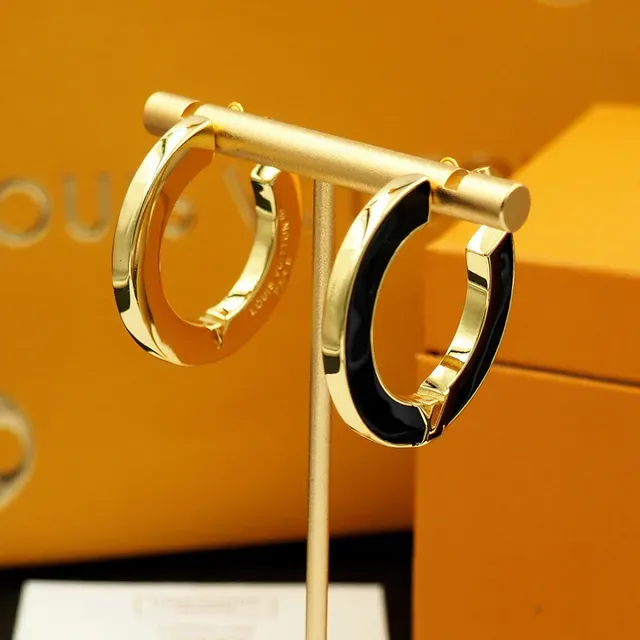 Louis Vuitton C-Shaped Hoop Black Gold Enamel Inlay Earrings 5
