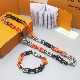 Louis Vuitton سلسلة رابط برتقالي أسود سميك منقوش بمونوغرام راتنج سوارلت