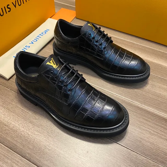 Louis Vuitton Croc-Embossed Black Oxford Shoes 9