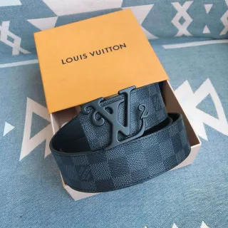 Louis Vuitton Damier Graphite Belt Blue Black Checkered Sculpted Monogram Buckle Leather Belt
