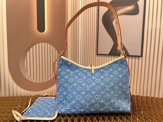 Louis Vuitton Denim Hobo Azul Beige Monograma Silueta Holgada Bolso Hobo 6