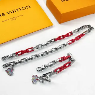 Pulsera Cadena Louis Vuitton Dragon Charm Roja Plata Esmaltada