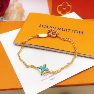 Louis Vuitton نمط الزهرة إيمل تركواز سلسلة ذهب سوار