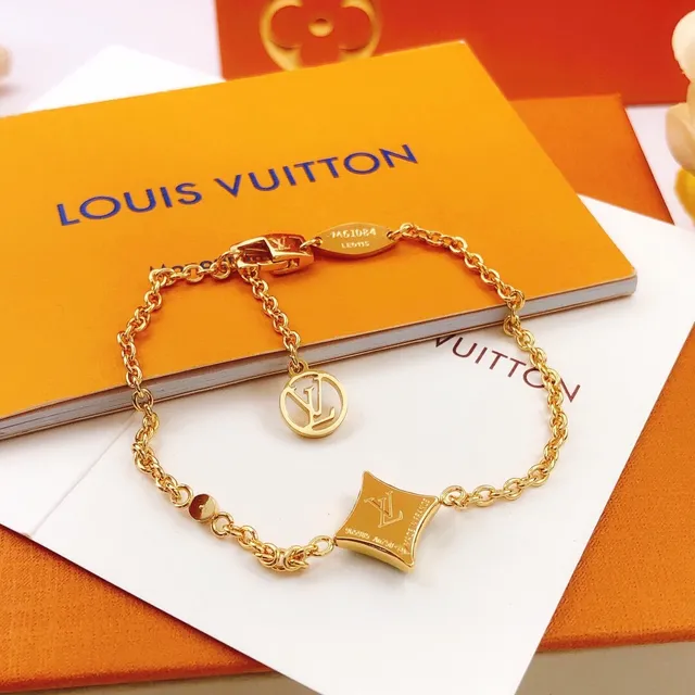 Louis Vuitton Pulseira de Corrente de Ouro com Motivo de Flor e Esmalte Turquesa 2