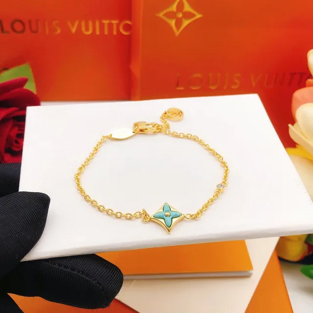 Louis Vuitton Pulseira de Corrente de Ouro com Motivo de Flor e Esmalte Turquesa 3