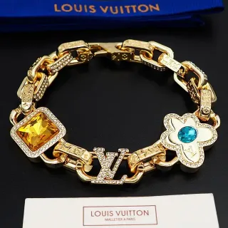 Louis Vuitton Pulsera Cadena de eslabones Pavé-Cristal Embellished Dorada Azul