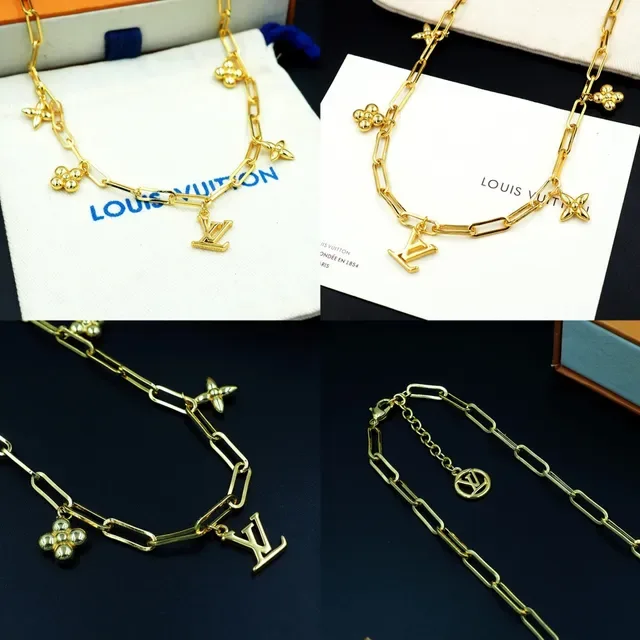Louis Vuitton 金色纸夹链 LV 印花吊坠项链 8