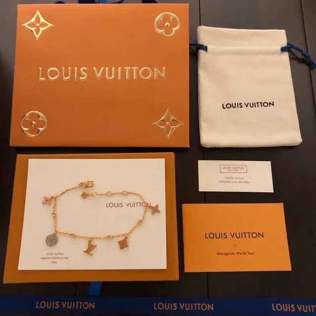 Louis Vuitton Gold Pink Chain Multi-Charm Bracelet 3