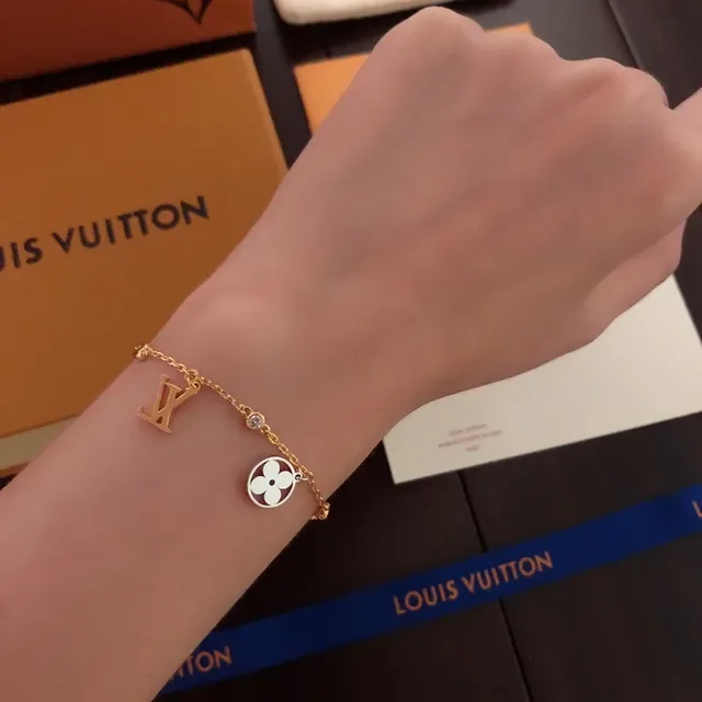 Louis Vuitton Gold Pink Chain Multi-Charm Bracelet 7