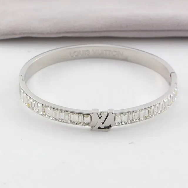 Louis Vuitton Gold Silver Monogram Clasp Baguette-Cut Crystal Channel Setting Bracelet 2