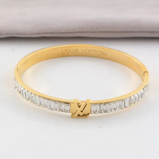 Louis Vuitton Gold Silver Monogram Clasp Baguette-Cut Crystal Channel Setting Bracelet 4