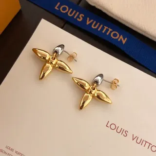 Louis Vuitton أقراط قطرة ذهبية زهورية