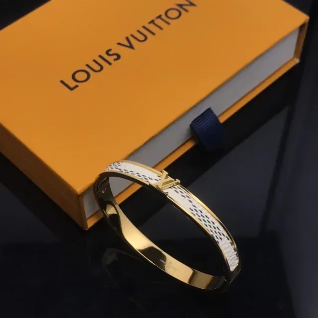 Louis Vuitton Gold-Tone White Textured Monogram Clasp Bracelet 3