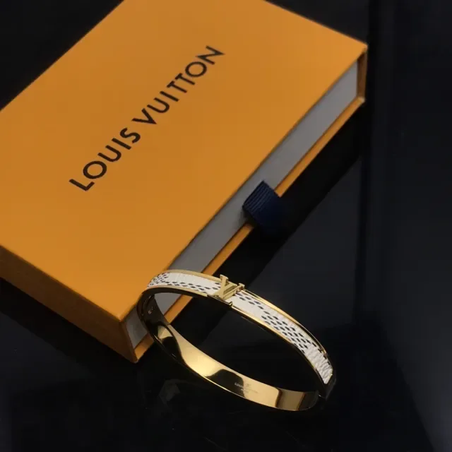 Louis Vuitton Gold-Tone White Textured Monogram Clasp Bracelet 4