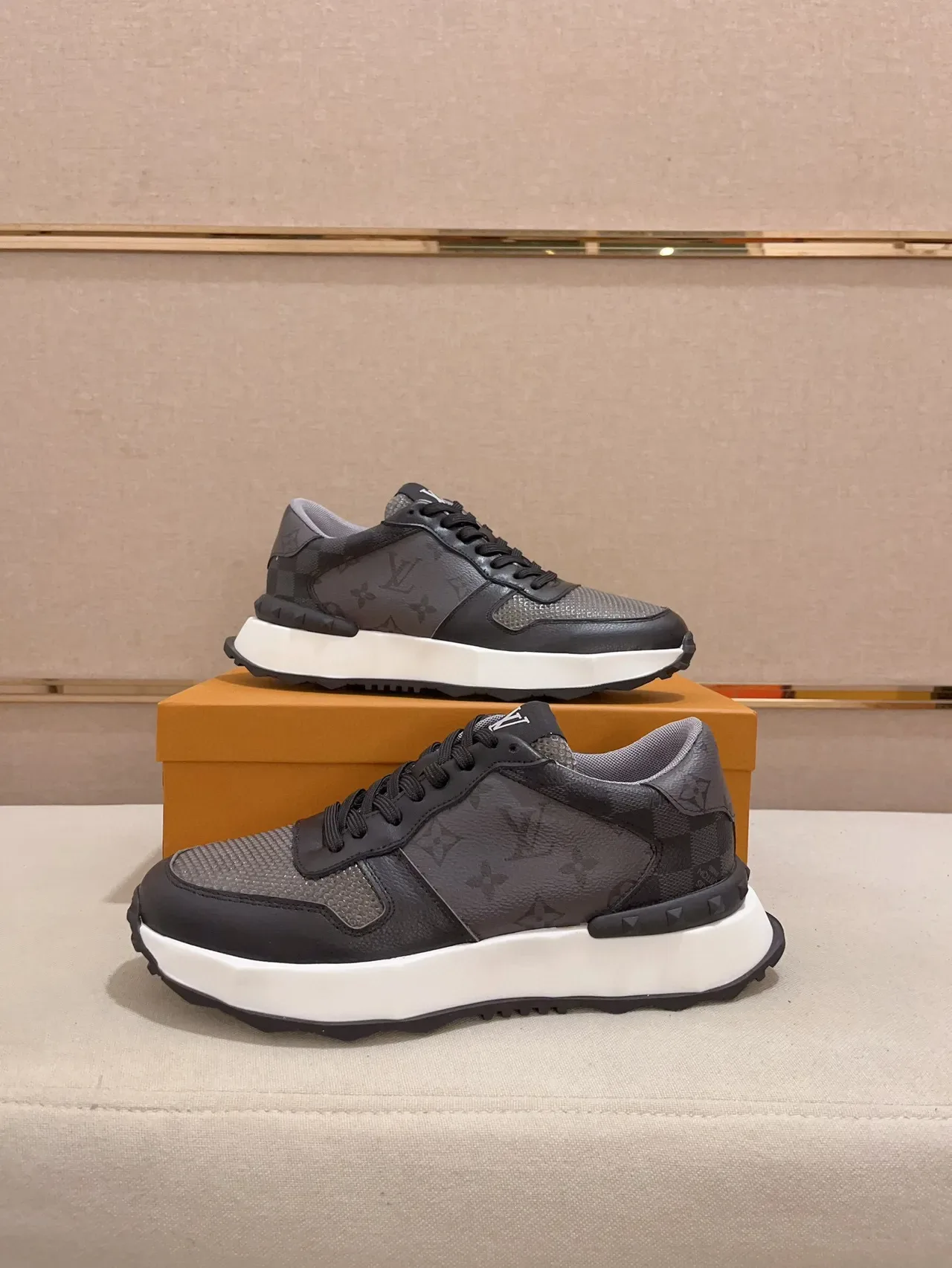 Louis Vuitton Gray White Monogrammed Leather Mesh Overlay Chunky Sneakers 7