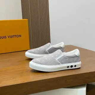 Louis Vuitton Gray White Slip-On Monogram-Printed Lifestyle Sneakers