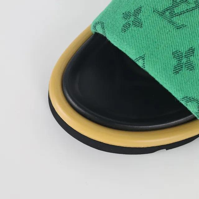 Louis Vuitton Green Black Monogram Canvas Strap Layered Platform Sole Slippers 5