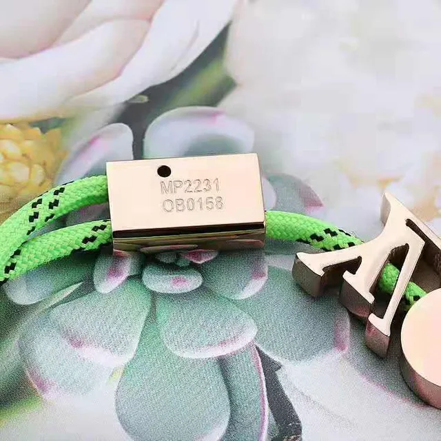 Louis Vuitton Green Gold Braided Nylon Cord LV Monogram Bracelet 2