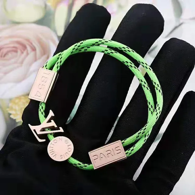 Louis Vuitton Green Gold Braided Nylon Cord LV Monogram Bracelet 3