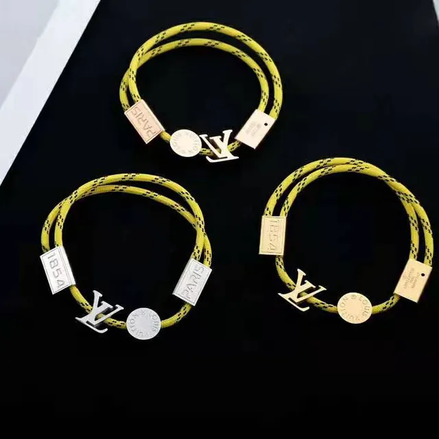 Louis Vuitton Green Gold Braided Nylon Cord LV Monogram Bracelet 6