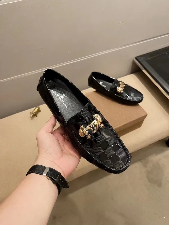 Louis Vuitton Horsebit 1955 Black Checkered Patent Loafers 4