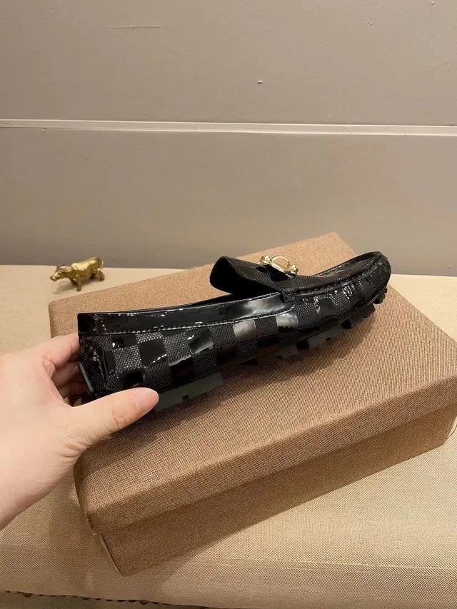 Louis Vuitton Horsebit 1955 Black Checkered Patent Loafers 7