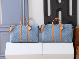 لويس فويتون Keepall Bandoulière Denim Monogram أزرق و بني حقيبة سفر 10