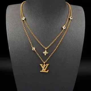 Louis Vuitton Colar Cristal Dourado em Camadas LV Monogram