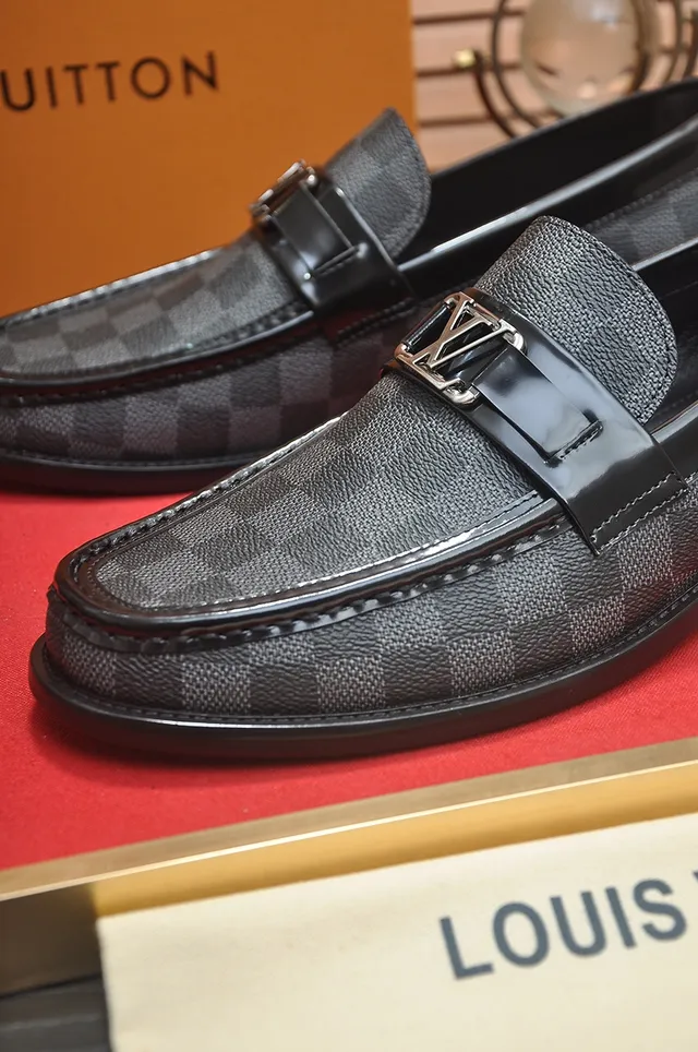 Louis Vuitton Mocassin Noir Gris Damier Monogram Cuir Sangle Patent Mocassin 2