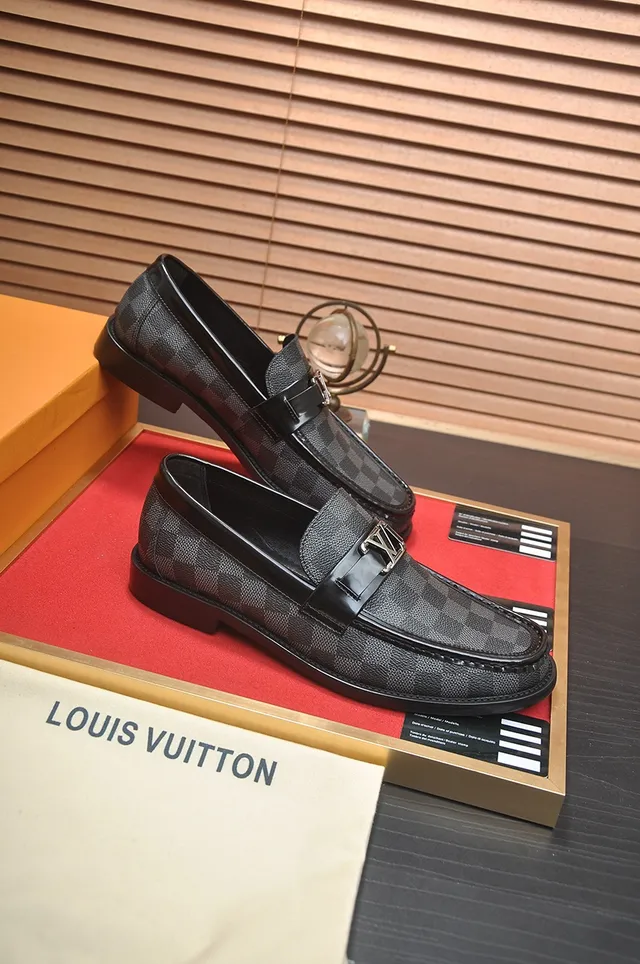 Louis Vuitton Mocassin Noir Gris Damier Monogram Cuir Sangle Patent Mocassin 3