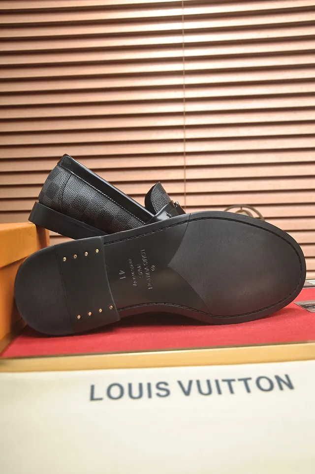 Louis Vuitton Mocassin Noir Gris Damier Monogram Cuir Sangle Patent Mocassin 4