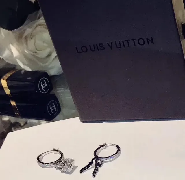 Louis Vuitton Lock & Key Crystal-Pavé Hoop Earrings 6