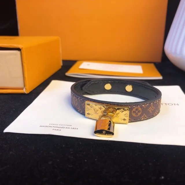 Louis Vuitton Locky marrón dorado Monogram canvas Padlock cinturón de cuero 2