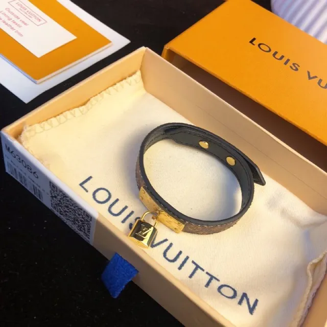 Louis Vuitton Locky marrón dorado Monogram canvas Padlock cinturón de cuero 5